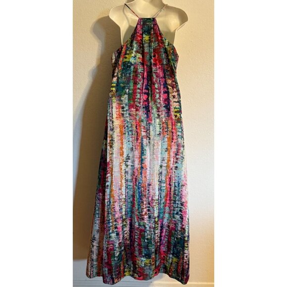 Nicole Miller New York Multicolor Halter Maxi Dress M Polyester Blend Boho Beach - Picture 14 of 16